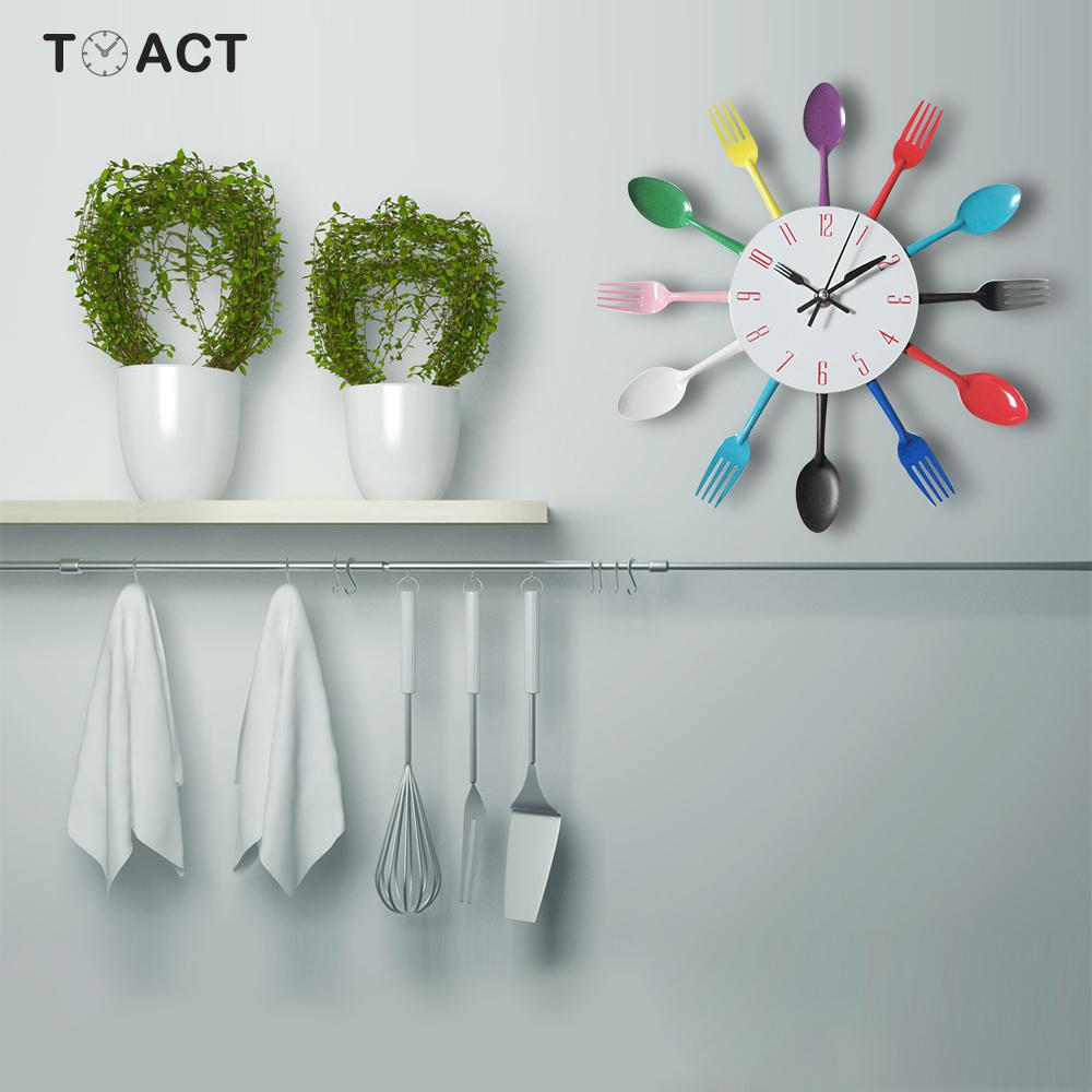 Large Wall Clock For Kitchen Knife And Fork Spoon Clocks Stainless Steel Modern Living Room Quartz Home Watches