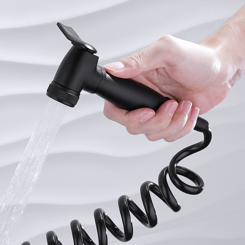 Håndholdt brusehoved douche toilet sort bidet spray vask jet shattaf med sort fjeder slange pvc slange sort beslag holder