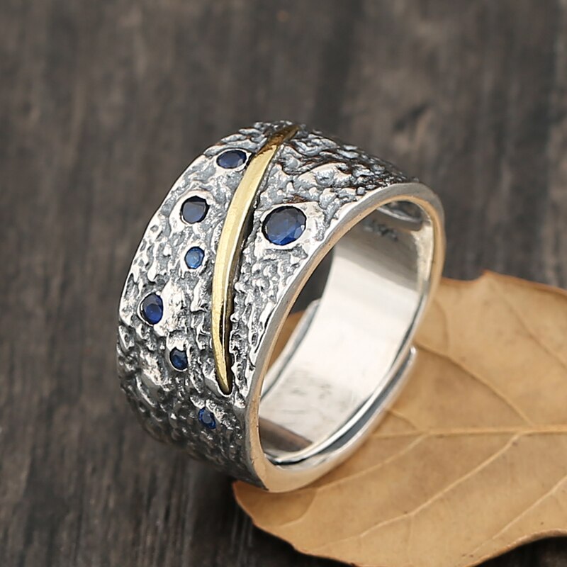 V.YA 925 Anello In Argento Sterling per Gli Uomini Thai Argento Anello Aperto Anello Blu Zircone Homme Gioelleria Raffinata E Alla Moda Anelli Regali