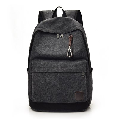 Männer Leinwand Rucksack Männlichen Laptop Schüler Schultaschen für Teenager Jahrgang Mochila lässig Rucksack Reise Daypack: Schwarz