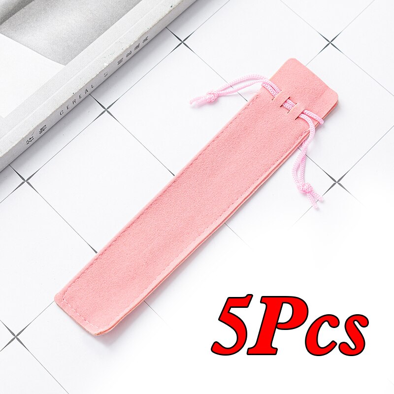 Pencil Case Multicolor Double-sided Thick Flannel Pencil Case Pen Packaging Bag: Pink 5pc