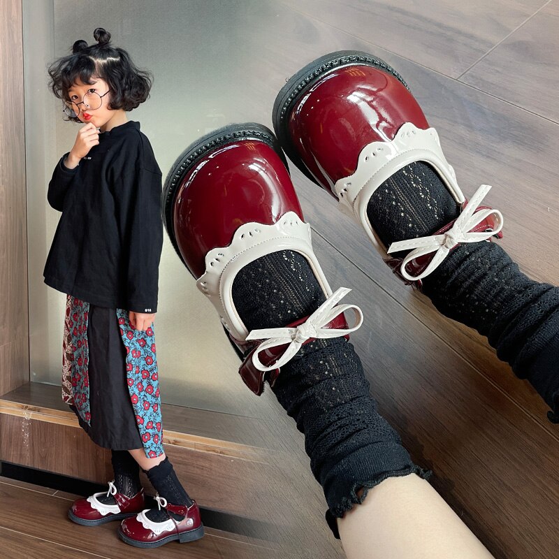 Baby Girls Leather Shoes Kids Casual Flats Bow-knot Princess British Style Classic Oxfords Children Dancing Shoes