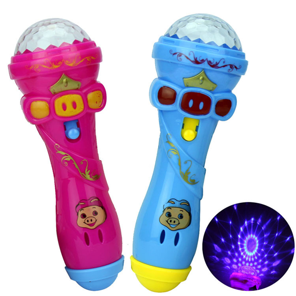 1PCS LED Blinkt Karaoke Singen Mikrofon Schwein Spielzeug Sky sterne Projektion Ball Licht Kinder Magie stick Lustige für kinder