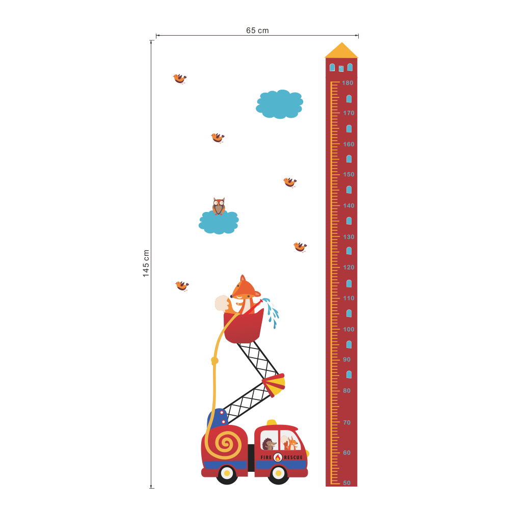 Cartoon Fire ladder height measure wall sticker for nursery kids rooms wall decals growth chart Bedroom Wall mural Art