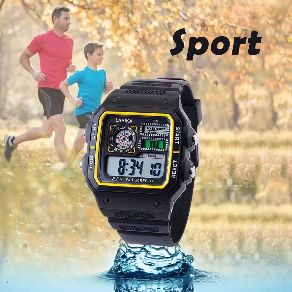 Heren Horloge Sport Horloge Led Digitale Glazen Wijzerplaat Vierkante Plastic Band 30M Waterdicht Horloge Relogio Masculino