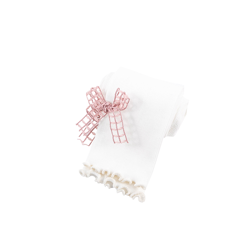 Cute girl hollow bow knot orecchie di legno pantaloni a nove punte primavera e autunno leggings slim per bambini a sezione sottile verticale sottile: white / M