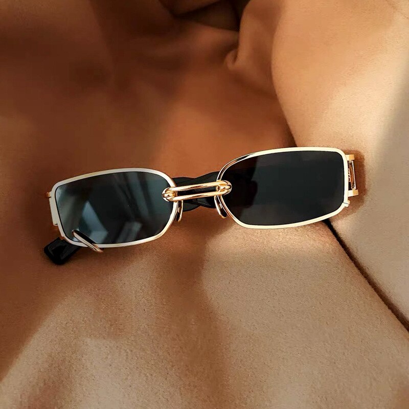 RUNHUIS Vintage Rechthoekige Zonnebril voor Dames Heren, Retro Zeshoek Kleine Dikke Frames Getinte Chunky Bril, Zwart/Oranje