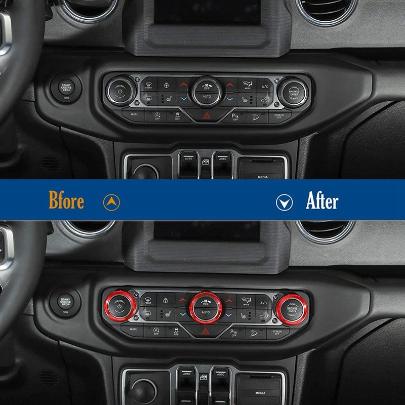 Commutateur de phare intérieur de voiture et bouton de climatisation bouton anneau revêtement d'habillage pour Jeep Wrangler JL JLU