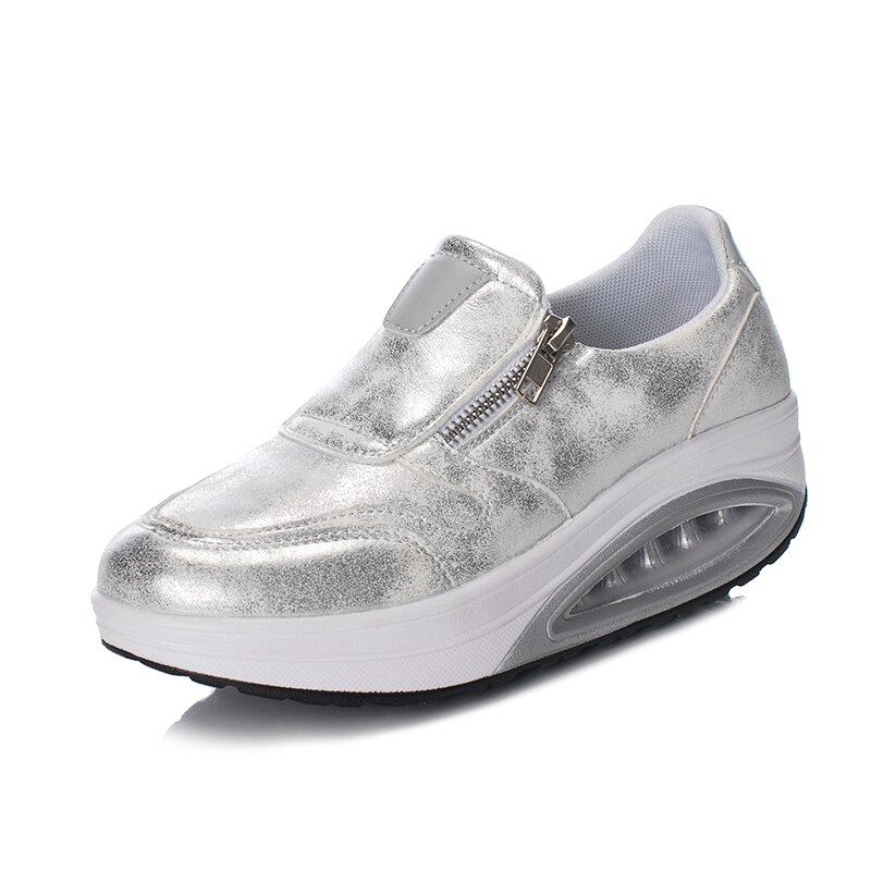 Women Toning Shoes Sport Black Silver Ladies Flat Platform Walking Shoes Outdoor Increase Height Swing Shoes Women: Silver / 36