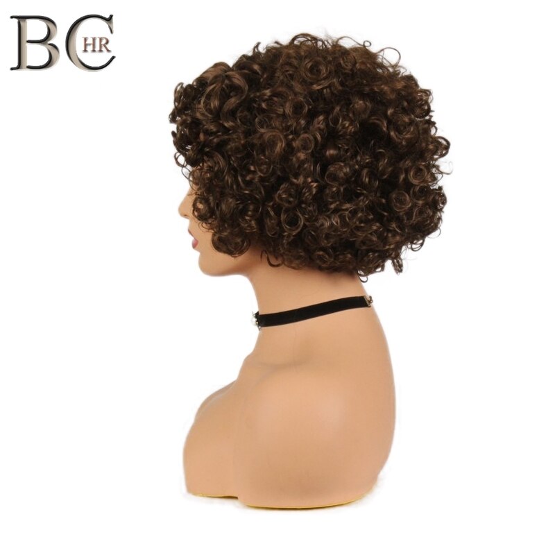 BCHR Afro Deep Curly Wig Short Bob Brown Synthetic Wig for Black Women Natural Realistic 10 Inches Aircabin Machine Made Wig