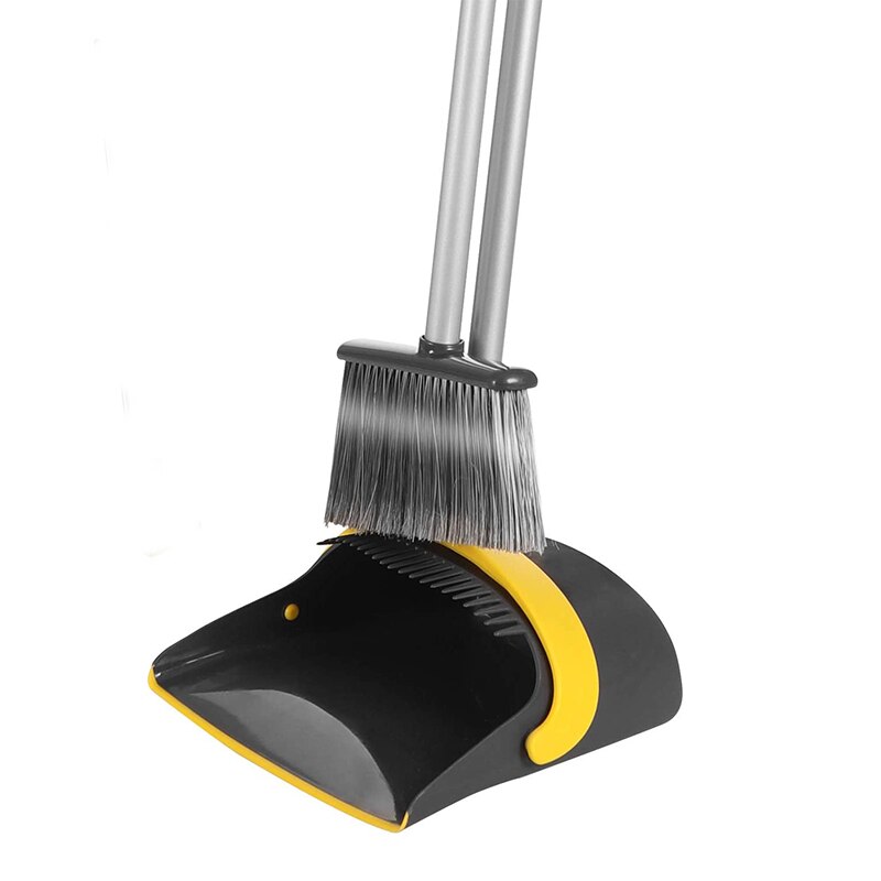 Broom and Dustpan Set Broom with Dust Pan with Long Handle Combo Set for Office and Home Standing Upright Sweep Use: Light Grey