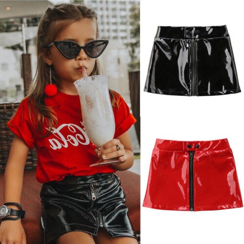 Pudcoco Peuter Baby Meisjes Cool Rits Rok Pailletten PU Lederen Mini Rok Outfits Zomer Bling Kleding