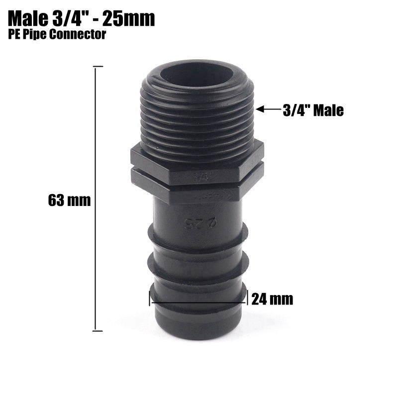 3 pcs 1/2 "3/4"-16 ~ 25mm PE Pijp Connector Irrigatie Slang Pagode Connectors Irrigatie Pijp schroefdraad Straight Connector Adapter