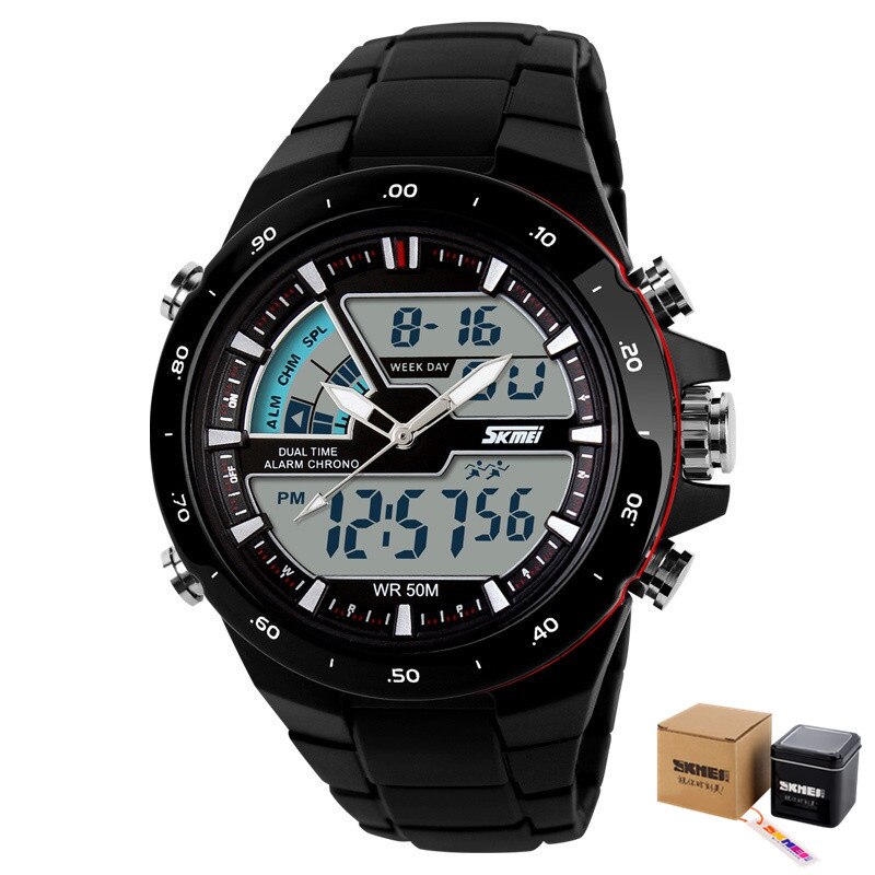 SKMEI – montre à Quartz pour hommes, double affichage, plusieurs fuseaux horaires, calendrier, Sport, étanche, 1016: style2 with box