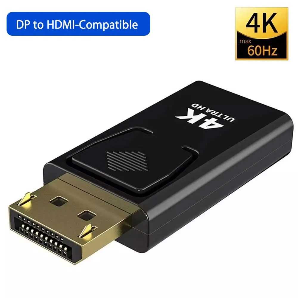 Konwerter 4K DP DisplayPort na HDMI Konwerter wyświetlacz Port DP na HDMI adapter HDTV wideo audio PC laptop: czarny