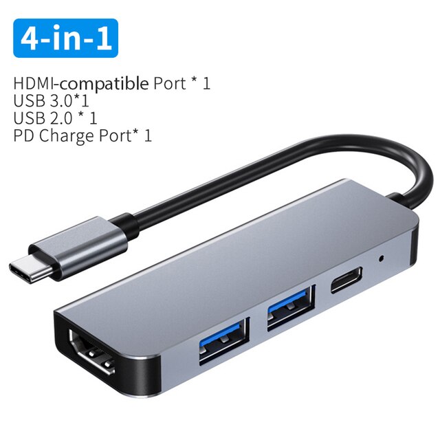 USB C HUB to 4K HDMI-compatible VGA RJ45 Adapter with PD TF SD Jack 3.5mm AUX 4/5/6/8/11 Port Dock Station for Macbook Pro/Air: C-4 In 1 Type C
