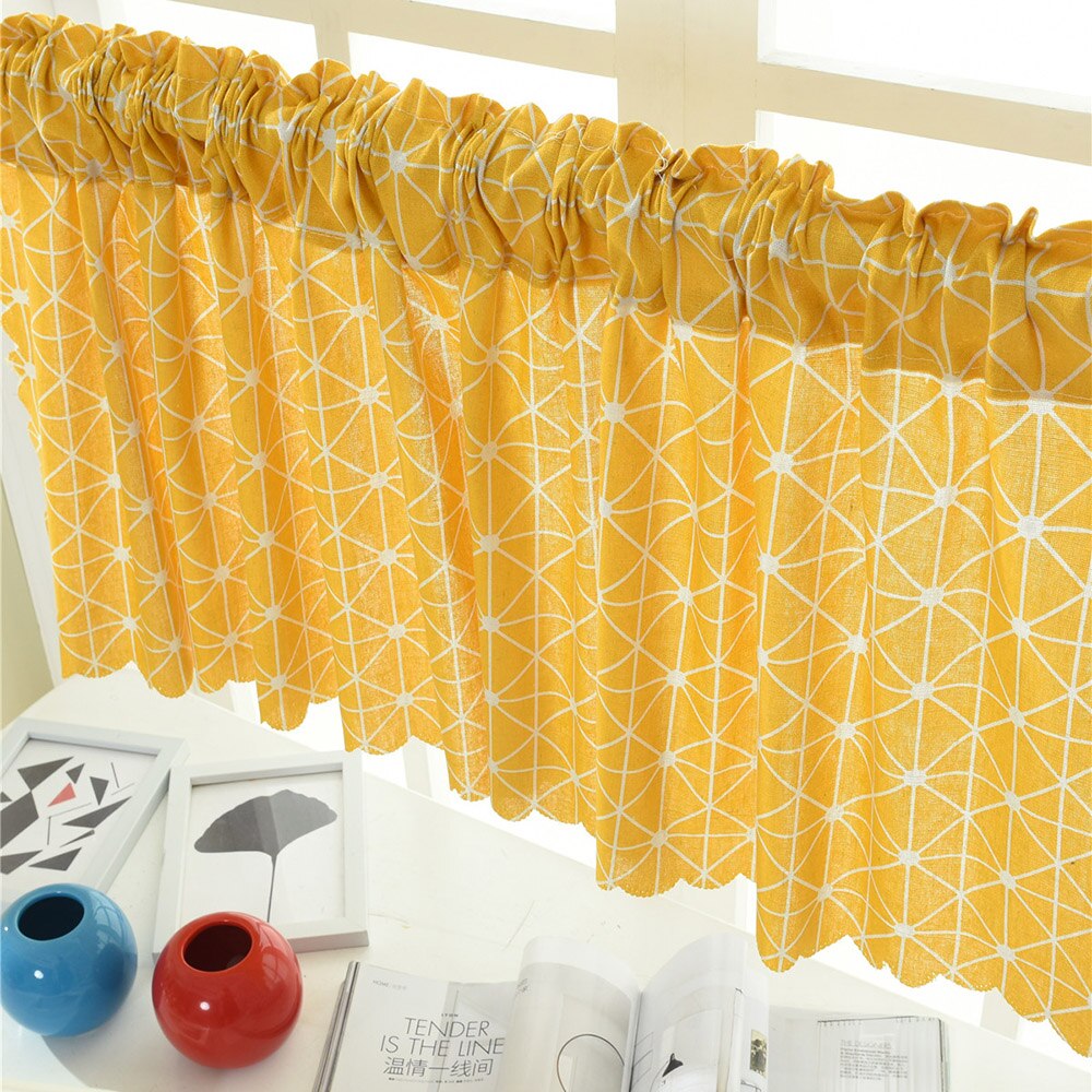 Cenefa de rejilla a rayas para ventana, faldones de cortinas opacas, cortas, semitransparentes, de bolsillo, para Cocina
