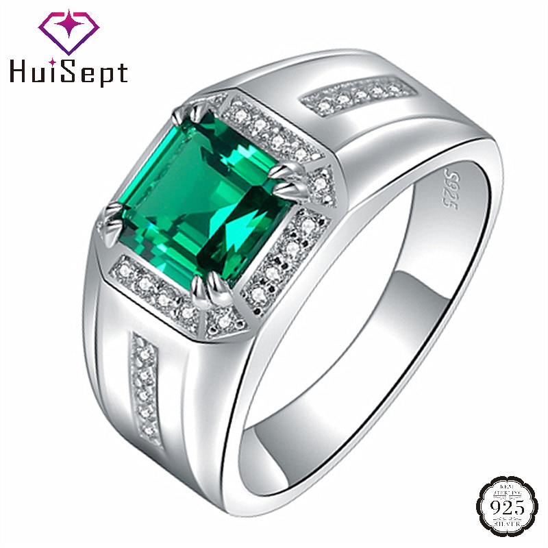 Huisept Trendy Mannen Ring 925 Zilveren Sieraden Met Emerald Sapphire Zirkoon Edelsteen Vinger Ringen Voor Bruiloft Engagement Accessoires