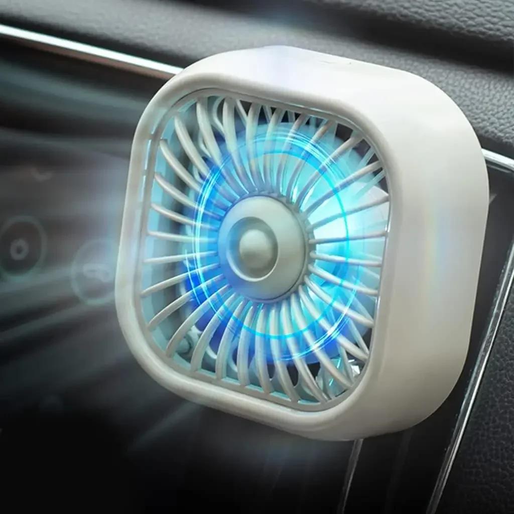 Portable Car Air Outlet USB Fan Low Noise Powerful Cooler 3-Speed ​​Adjustable Car Mini Fan with Light for Truck CarSUV: WHITE