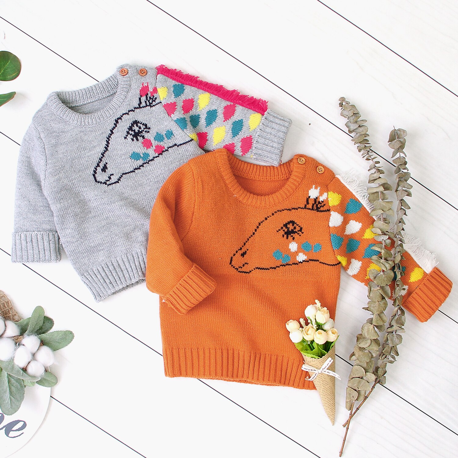 Bébé enfants couleur bloc Animal girafe motif pull T-shirt taille 1-5Y enfants garçons à manches longues pull hauts