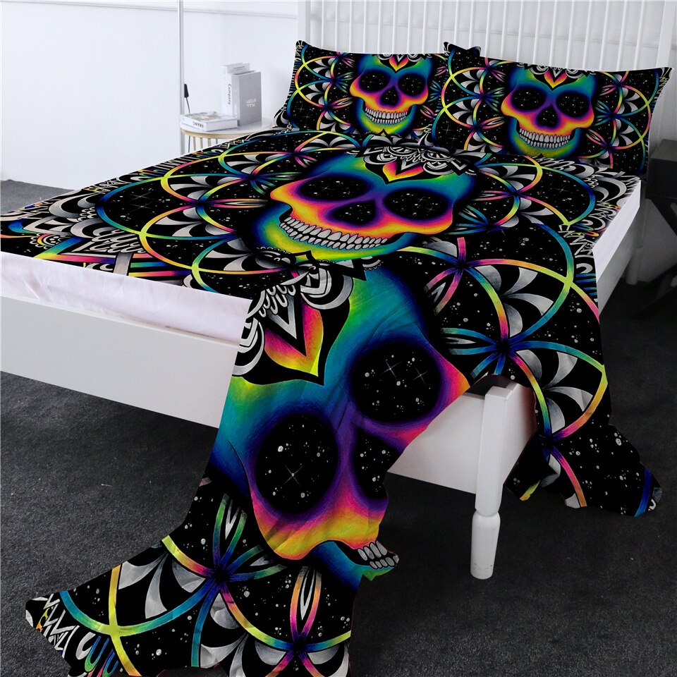 chaos przez brizabazar pościel kolorowe czaszki płaski arkusz galaktyka Mandala gotyk prześcieradło zestaw z poszewką wszechświat pościel 4 sztuk