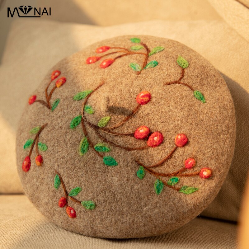 Hat Novelty Branches Pattern Artist Beret Cute Handmade Warm Wool Felt Autumn Winter Hats Party: Style 2