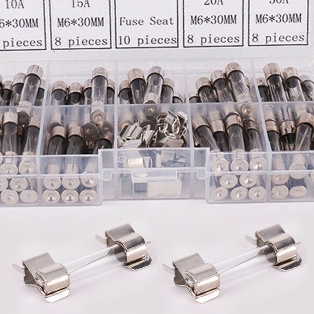 250V 6x30mm 0.5A-30A Electronic Glass Tube Fuse Assortment Kit With Fuse Holder