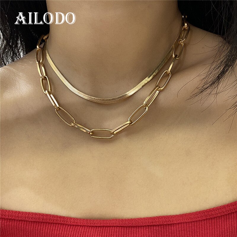 Ailodo-collar cadena cubana Punk para mujer, gargantilla de Color dorado y plateado, joya llamativa para , joyería para niña, 20JUN87: 20JUN85