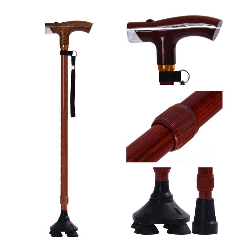 Elderly Retractable Illuminated Lighting Stick Outdoor Safe Old Man Crutches Light Wood Grain Non Slip T Walking Sticks