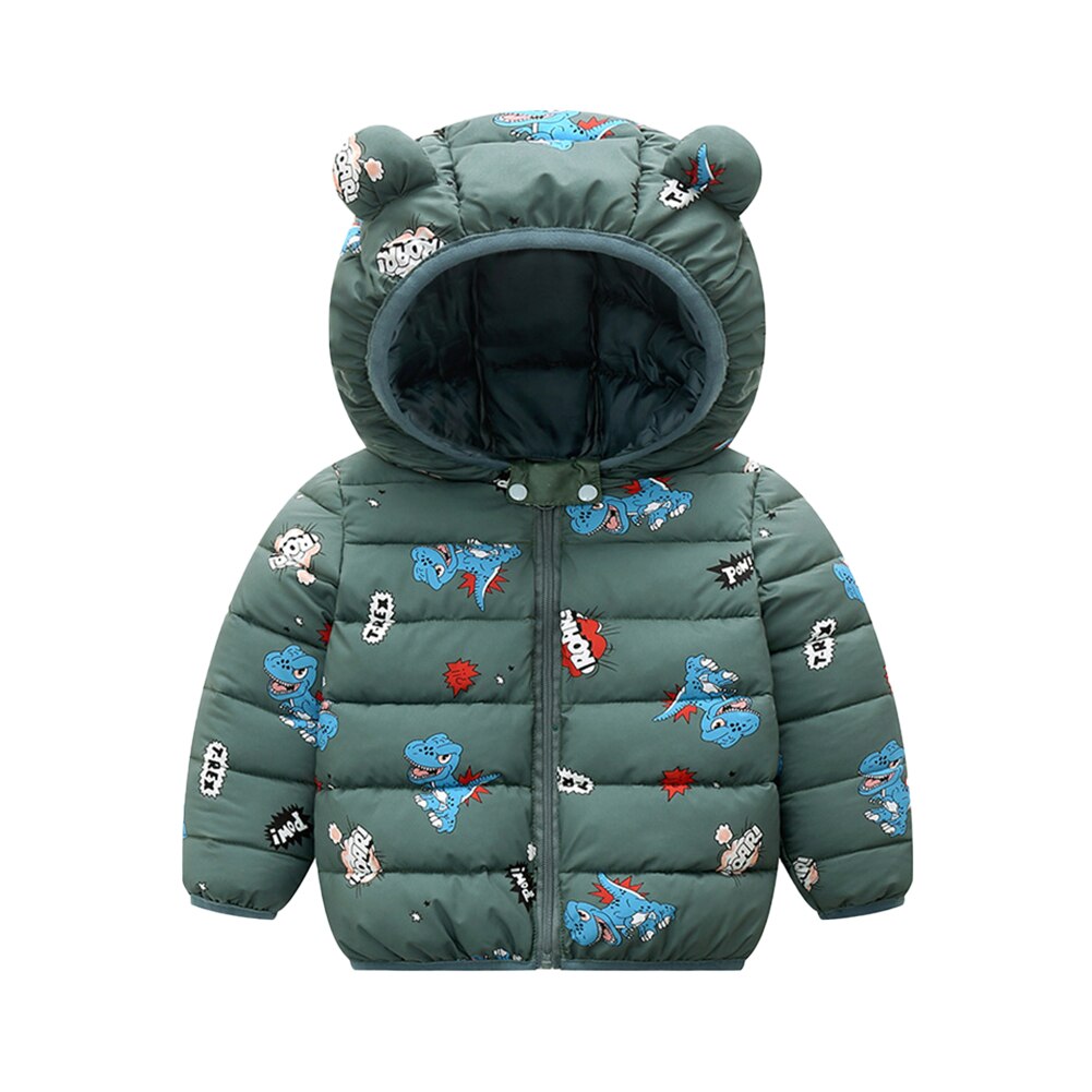 Kinderen Capuchon Jongens En Meisjes Cartoon Winter Kleding Jas Jongens Rits Jas Voor Kinderen Kinderkleding: green / 120