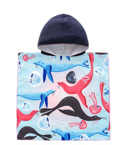 Printed Mricrofiber Bath Towel Poncho With Hooded Changing Robe For Kids Swimming Beach Towel Bathrobe Beachwear