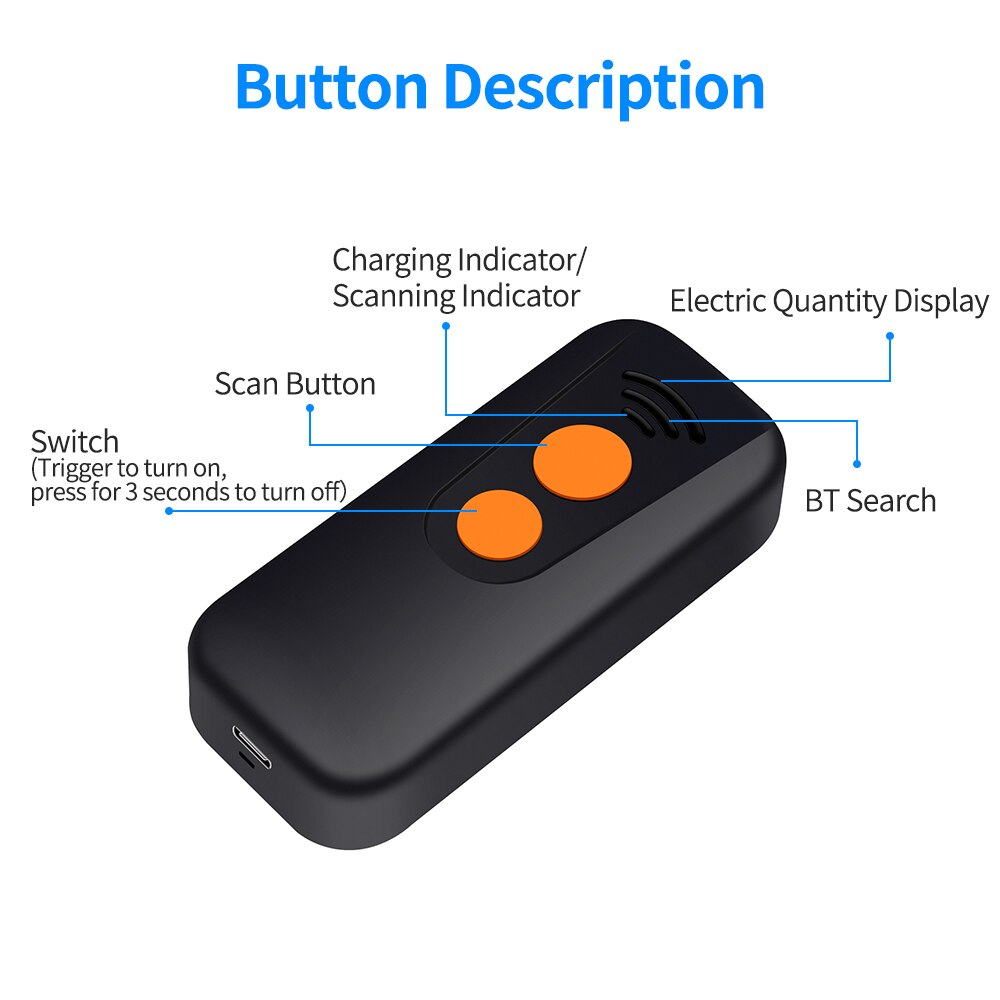 Aibecy Handheld 3-in-1 Barcode Scanner 1D Bar Code Reader Unterstützung BT & 2,4G Wireless & USB Verdrahtete Verbindung mit Anzeige