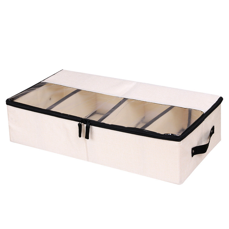 Opvouwbare raster schoenendoos opbergtas dikke stof transparante schoenendoos stof bed bodem schoen opbergdoos: beige