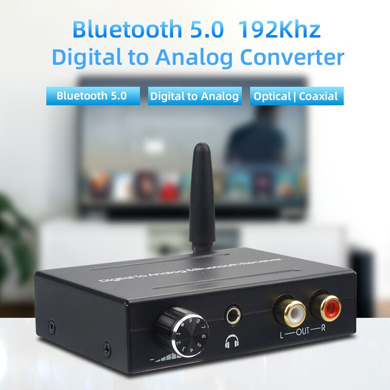 Elistooop 192Khz Digitaal Naar Analoog Converter Bluetooth 5.0 Ontvanger Met Volumeregeling Voor Telefoon Speaker Dvd Hdtv