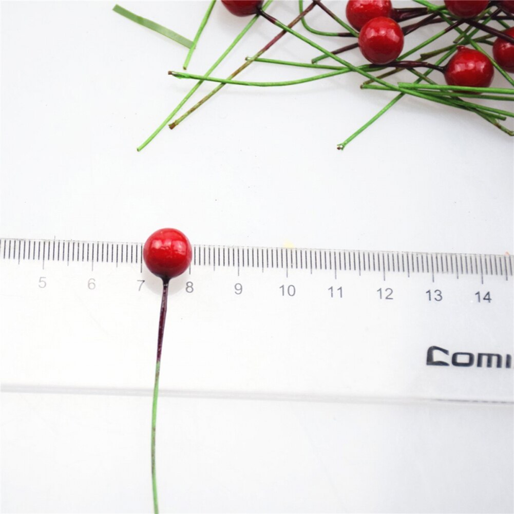100Pcs Christmas Leaf Tree Red Artificial Cherry Holly Berry Branch Ornaments