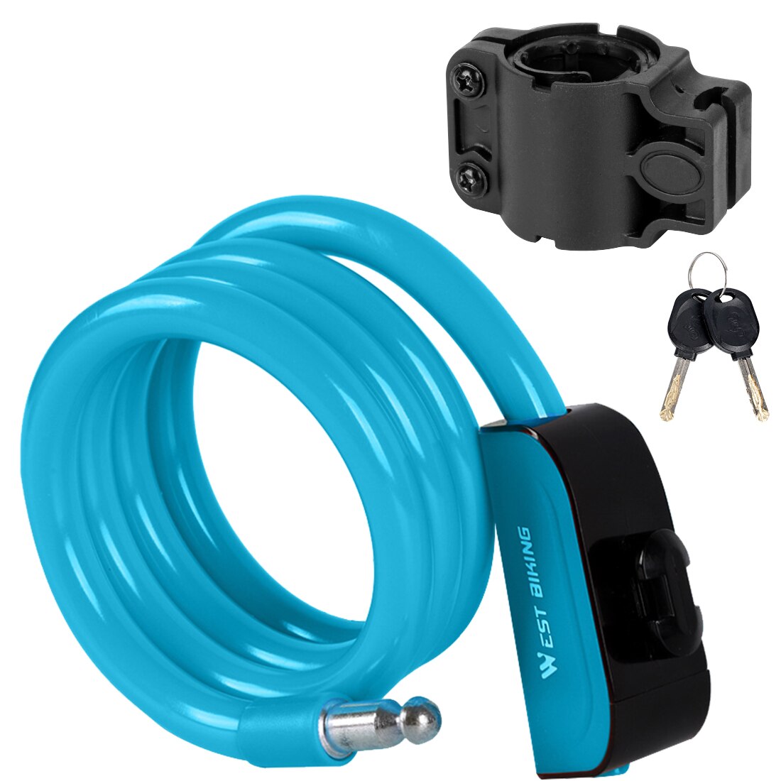 1.2M Bicycle Steel Lock PVC Cable Anti-theft Riding Lock Portable Lengthened Bold Mountain Bike Bike Lock: Blue