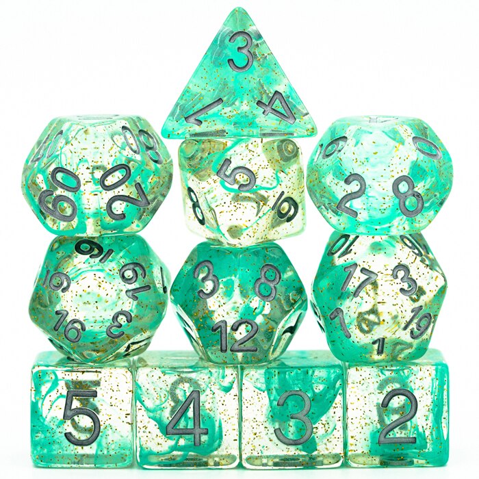 11pcs/set DND Dice D&D Dice D4 D6 D8 D10 D% D12 D20 Polyhedral Games Dice Set for Table Games MTG RPG: Green with Silver