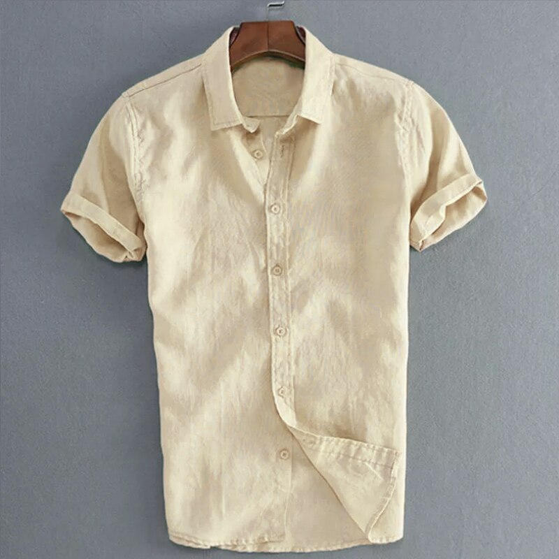 Herren lässig Kurzarmhemden Freizeit Straße tragen Revers Taste-Nieder Einfarbige Hemden für Männer Jahrgang Urlaubsbluse M-3XL: M / Kakifarbig