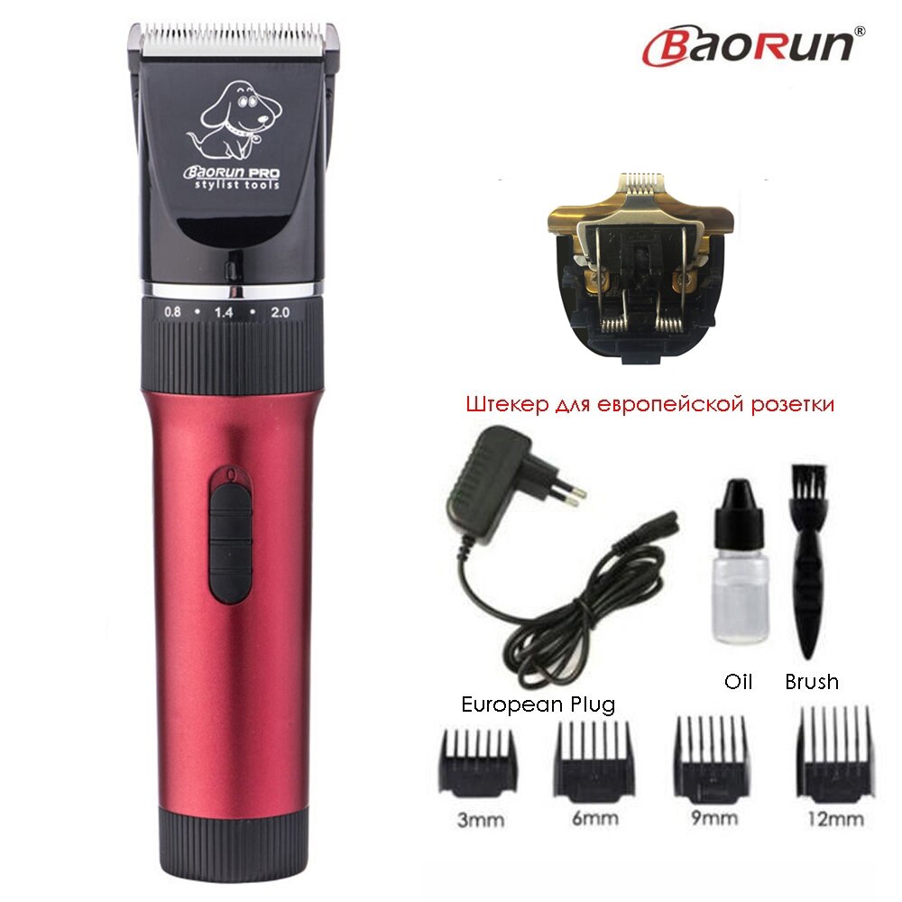 Pet Hair Trimmer Electric Rechargeable Cat Dog Clipper Grooming Cutters Powerful Shaver Machine For Animal 110-240V: Red Add A Blade