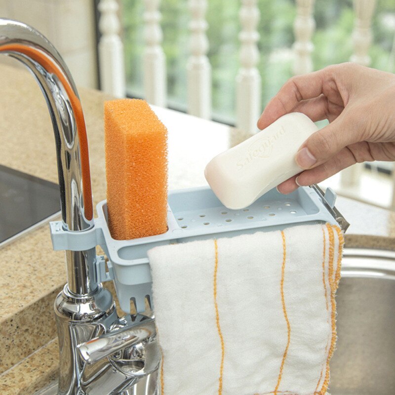 Kitchen Sink Hanging Storage Drain Rack Sink Sponge Rag Drying Rack Bathroom Kitchen Faucet Clip Washcloth Sponge Storage Holder