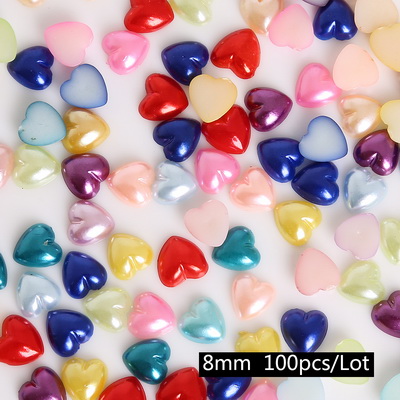 50/100/200/300Pcs/lot heap imitation white plastic half pearl heart beads 3/4/6/8/10/12mm flatback cabochon Scrapbooking Crafts: 8mm  100pcs