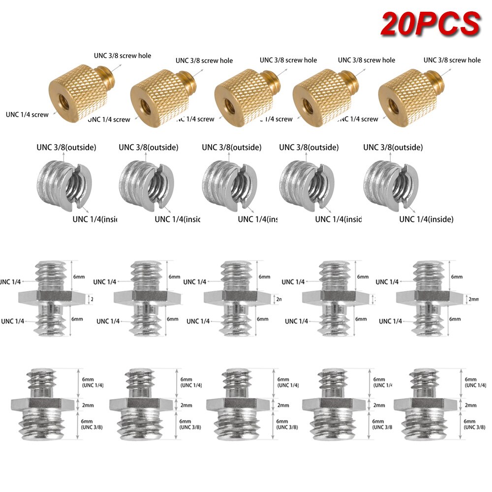1/4 Inch to 3/8 Inch Male Female Converter Threaded Adapter Screws Accessory Photo Studio Kit Camera screw for Light Stand Flash: Set 4   20PCS
