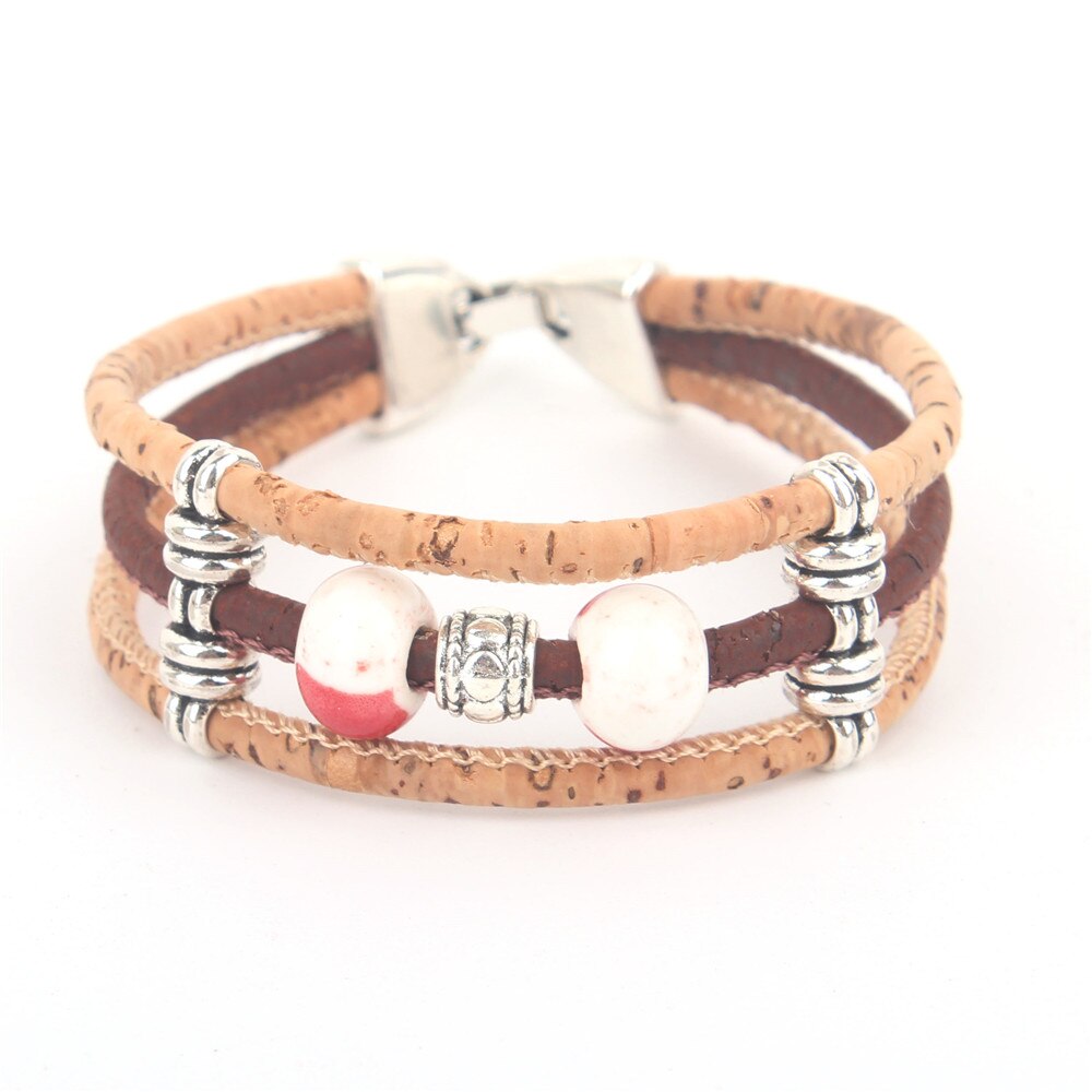Perles en céramique de liège naturel femmes bracelet fait main original femmes bijoux en bois BRW-026: RED-WHITE