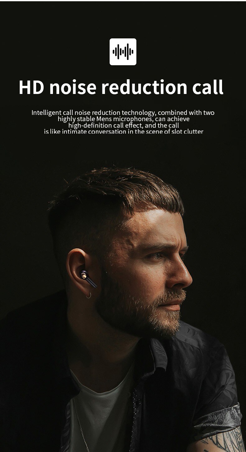 SZLHRSD Trådløse Hodetelefoner Bluetooth 5.0 In-Ear Øreplugger med Mikrofon, Aktiv Støyreduksjon, Berøringskontroll, LED-skjerm