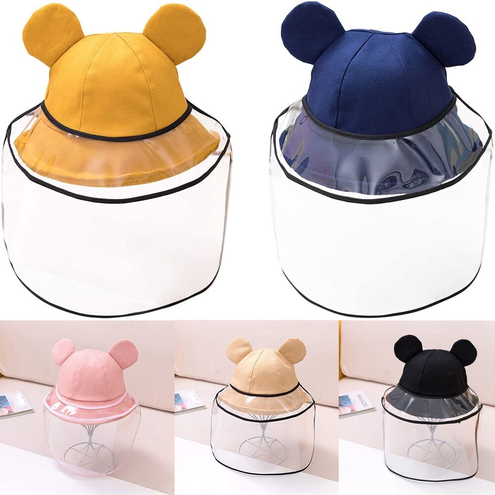 Gorros protectores de oso de seguridad para bebés y niños con protector transparente antigotículas, Anti-Saliva, a prueba de salpicaduras y a prueba de polvo para todo el rostro
