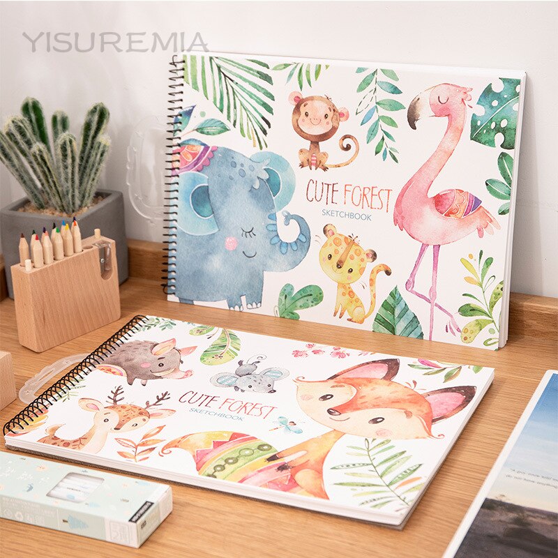Yisuremia Kawaii 50 Sheets A4 Coil SketchBook Art Drawing Painting Template Graffiti Sketch Books School Office Art Supplies