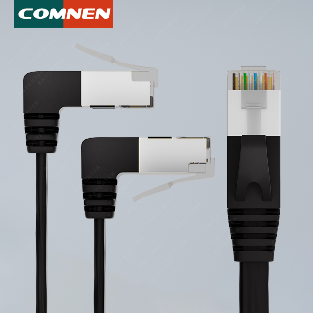 Comnen Cat7 Vlakke Hoek Ethernet Kabel Rj45 Sstp 90 Graden Omhoog Naar Beneden Patchkabel 1/3/5 Voet Netwerk Lan Voor Router Modem Pc Ps4