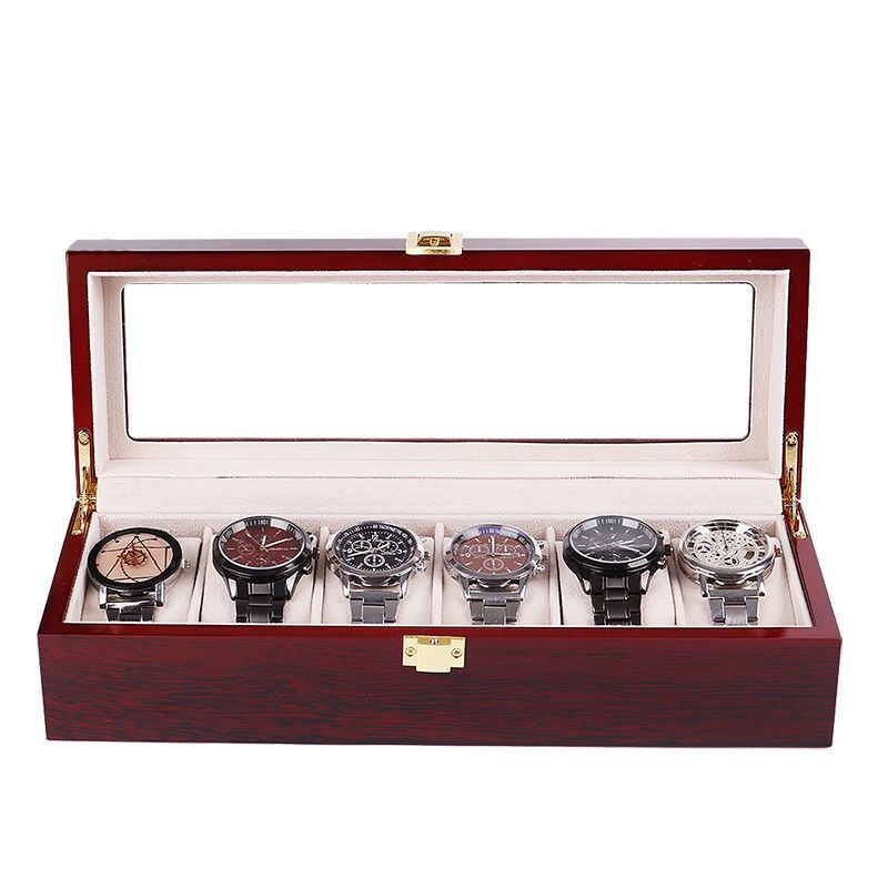 2/3/5/6/10/12 Slots Wood Watch Display Box Light Red Watch Boxes Case Mechancal Watch Storage Organizer Jewelry Holder: Gold