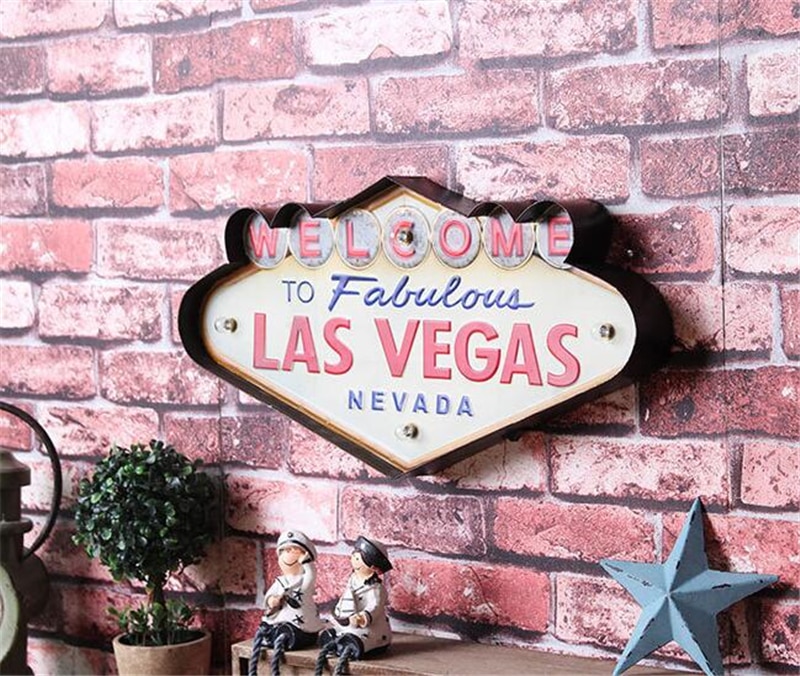 Las Vegas Neon Sign Decorative Painting Metal Plaque Bar decor Wall lamp Decor Illuminated Plate Welcome Arcade Neon adversting