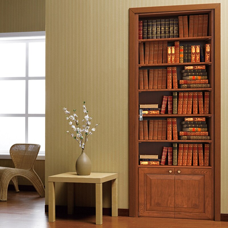 Library Study Decoration Door Stickers Home Decoration Retro Decals Self-Adhesive Waterproof Pvc Living Room Bedroom Decoration